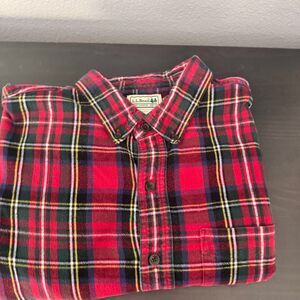 L.L. Bean  Men’s Flannel Shirt Red Tartan Plaid Long Sleeve 100% Cabin, Cottage